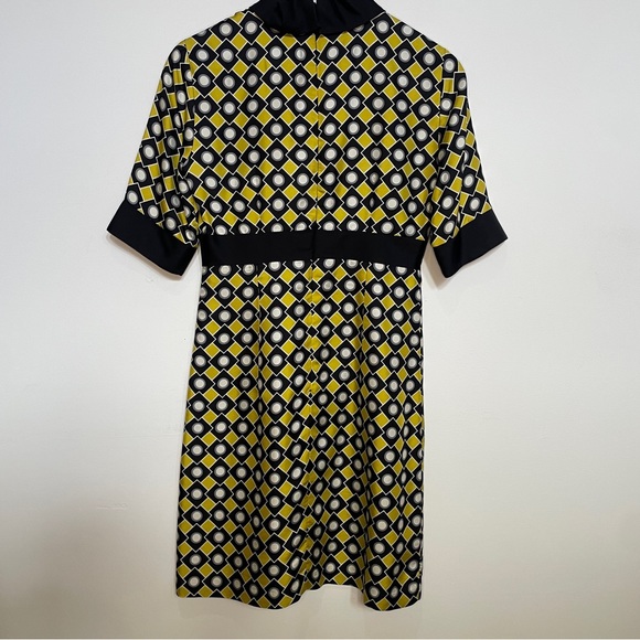 Vintage MILLY of New York Yellow/Green & Black Geometric Silk Mini Dress Size 2 - Picture 2 of 6